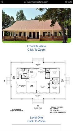 the floor plan for a two story house with an attached porch and covered front porch