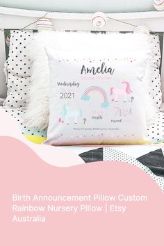 birth announcement pillow custom rainbow nursery pillow / easy to sew with free sewing pattern