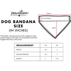 the dog bandana size instructions are shown in black and white, with measurements on each side