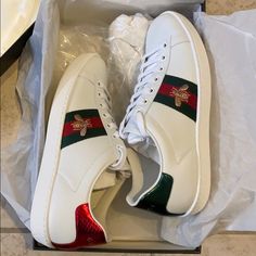 Brand New Shoe Lace, Dust Bags, Cards Included Gucci High Top Sneakers, Gucci High Tops, Gucci Ace Sneakers, Red Trainers, Denim Sneakers, Shoes Gucci, Gucci Sneakers, Vintage Sneakers, Air Jordan Sneakers