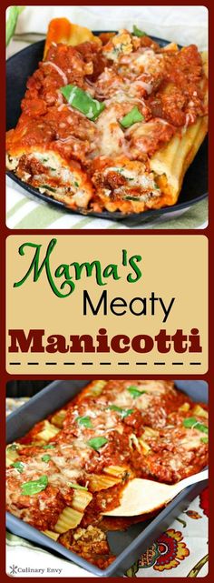 Mama’s Meaty Manicotti is deliciously rich and creamy Italian seasoned meat and three-cheese ricotta spinach stuffing. Click to read more or pin & save for later! Spinach Stuffing, Recipes Lasagna, Ricotta Spinach, Manicotti Recipe, Recipe Italian, Tandoori Masala, Pasta Dinners, Easy Italian, Paula Deen