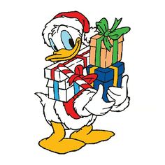 donald duck with presents in his hand