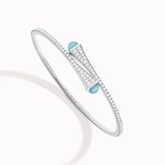 $4,300 Bracelet White Gold, White Gold Bracelet, White Turquoise, Hinged Bracelet, Blue Chalcedony, Bracelet Crafts, Ring Size Guide, Precious Gemstones, White Rose