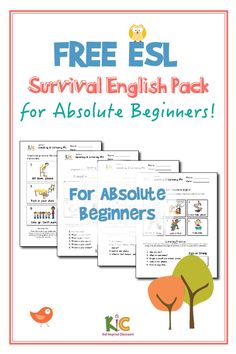 the free esl survival pack for absolute beginners with text and pictures on it