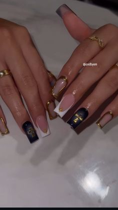 Black And Gold Nails Design Classy, French Tip Birthday Nails, Red And Golden Nails, Biab Nail Art, Swaggy Nails, Biab Nail, Beige Nails Design, Jewels Nails, Fly Shi Only