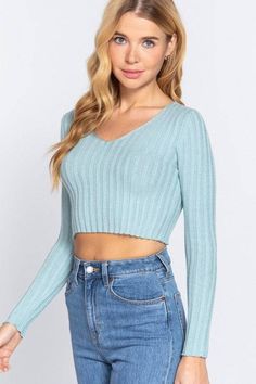 Introducing the perfect addition to your wardrobe this season - the Mint Crop Knit V-Neck Bodycon Top. Crafted with a blend of 49% viscose, 28% polyester, and 23% nylon fabric, this top is both comfortable and stylish. The bodycon fit hugs your curves in all the right places, while the v-neck adds a touch of femininity. Available in sizes S, M, and L, this top is versatile and can be dressed up or down for any occasion. Please note that the color may vary slightly due to monitor resolution. Don't miss out on this must-have piece - shop now at Cape Cod Fashionista! Spring V-neck Soft Knit Stretch Sweater, Seamless V-neck Knit Top For Fall, Fitted V-neck Textured Knit Top, Trendy Knit V-neck Crop Top, Trendy Stretch V-neck Top For Fall, Trendy Fitted Knit V-neck Sweater, Fitted Fine Knit V-neck Sweater For Spring, Fitted Knit V-neck Sweater For Spring, Spring Ribbed V-neck Knit Top