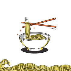 a bowl of noodles with chopsticks in it