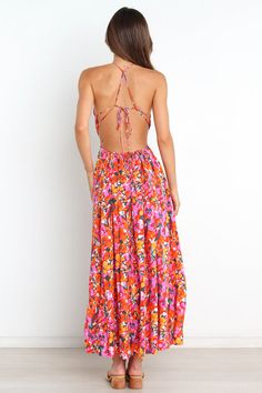 Senorita Dress - Floral - Petal & Pup USA Pink Floral Print Backless Maxi Dress, Backless Maxi Sundress For Garden Party, Beachwear Halter Maxi Dress With Tie Back, Tie Back Maxi Dress For Summer Parties, Vacation Backless Maxi Dress With Smocked Back, Maxi Length Tie Back Dresses For Summer Parties, Pink Floral Print Halter Maxi Dress, Pink Floral Print Maxi Halter Dress, Floral Print Beachwear Maxi Dress For Summer Parties