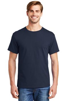 Unisex 5.2 oz., Comfortsoft® Cotton T-Shirt - NAVY - S | Hanes Adult Essential Short Sleeve T-Shirt in Navy Blue Size Small | Cotton Wholesale T Shirts, Deep Royal Blue, Free Label, Free Labels, Blank T Shirts, Pocket Tshirt, Family Outfits, Shoulder Taping, Cotton T Shirt