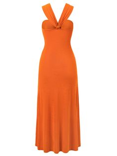 Add a pop of bright orange to your wardrobe with our Rylee Solid Halter Neck Maxi Dress! Featuring a halter neck design, this dress is perfect for any summer occasion. Stay stylish and comfortable all day with this must-have maxi dress. Size Guide: Model is 5’65” tall, and has a 33.6” bust, 24.1” waist, & 35.2” hips. She is wearing a S / US 4 / AU 8. This dress is true to size. Material: 100% Jersey. Feature: Halter neckline. Sleeveless. Maxi length. Open Back. Stretch Fabrication. Relax fit. Care Instructions: Machine wash / Cold hand wash Halter Neck Maxi Dress, Masquerade Costumes, Simple Accessories, Gathered Dress, Top Shirt Women, Knit Style, Dress Cuts, Sleepwear Women, Dresses With Leggings