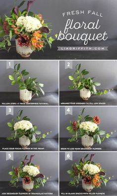 step by step instructions on how to make a flower arrangement in a vase with flowers