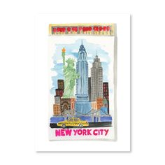 a new york postcard with the statue of liberty in the center and empire building on top