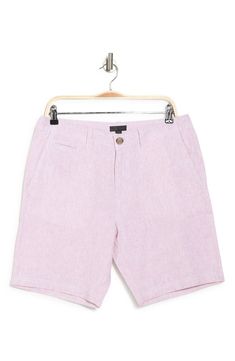 A breezy linen blend pair of shorts feature a trim fit for a more defined feel. 10.5” rise, 8.5” inseam (size 32) Trim fit 4 pocket construction 55% linen, 45% cotton Machine wash Imported Model stats: 6'1" height, 32" waist. Model is wearing size 32. Trim Fit, Pink Glass, Workout Shorts, Linen Blend, Bermuda Shorts, Trim, How To Wear