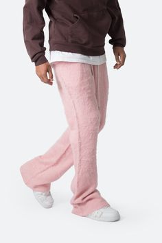 Fuzzy Sweatpants - Pink Fuzzy Sweatshirt Outfit, Cozy Winter Pants With Ribbed Cuffs, Cozy Full-length Winter Sweatpants, Casual Winter Pants With Soft Texture, Cozy Pink Winter Bottoms, Fuzzy Sweatpants, Mohair Pants, Flair Pants, Fuzzy Texture