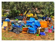 a pile of junk sitting in the middle of a park