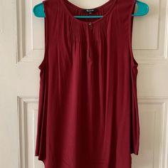 Cute, Flowy Red Silk Top With Pleated Collar Detail. - Never Worn - Smoke-Free Pet-Free Closet Red Sleeveless Blouse For Work, Summer Burgundy Sleeveless Top, Burgundy Sleeveless Summer Top, Red Silk Top, Pleated Collar, Silk Sleeveless Top, Madewell Top, Red Silk, Silk Top