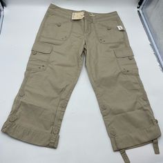 New With Tags Cargo Utility Capris Casual Summer Cargo Capri Pants, Spring Casual Cargo Style Capris, Casual Capri Length Cargo Pants For Summer, Casual Summer Capri-length Cargo Pants, Spring Casual Cargo Capri Pants, Casual Cotton Capri Cargo Pants, Casual Summer Capris With Cargo Pockets, Knee-length Cargo Pants With Pockets For Spring, Casual Knee-length Pants With Cargo Pockets