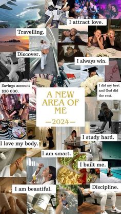 a collage of photos with the words, new area of me