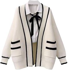 Womens Japan Cute Cardigan Sweater Kawaii JK Uniform Open Front Cardigan with Buttons Aesthetic Long Sleeve Loose Jackets Preppy Mode, Kawaii Sweater, Pullover Mode, Warm Cardigan, Cardigan Casual, Cute Cardigans, Estilo Preppy, Pocket Cardigan