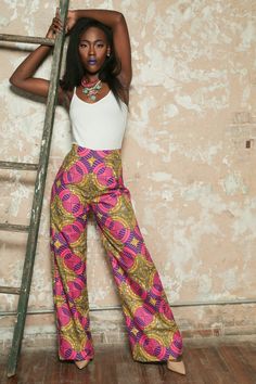 Ankara Wide Leg Pants Fitted Multicolor Wide Leg Pants, Fitted Wide Leg Multicolor Pants, Fitted Multicolor High-waisted Wide Leg Pants, Fitted Multicolor Wide-leg Pants, Fitted Multicolor Wide Leg Pants With Elastic Waistband, Multicolor Fitted Wide-leg Pants, Pink Loose Fit Wide Leg Pants, Full Length Pink Wide Leg Pants, Fitted Multicolor Pants With Elastic Waistband