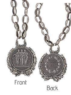 Large 50mm coin reproduction pendant. burnished silver chain in 2 length choices. One of the most sought-after coin designs is the Three Graces masterpiece, designed by William Wyon in 1816, Both sides are beautiful so you can wear it both ways. Shop with confidence! We want you to love wearing, sharing and giving Beauty In Stone Jewelry! We gladly accept returns within 15 days of purchase on unworn jewelry. Any problems after that we're happy to repair it or replace it within 60 days. Medallion Coin Pendant Necklace For Memorial, Medallion Necklaces With Coin Pendant For Memorial, Medallion Necklace With Coin Pendant For Memorial, Memorial Medallion Necklaces With Coin Pendant, Memorial Necklace With Coin Pendant Medallion, Antique Finish Medallion Necklace, Memorial Medallion Necklace With Antique Finish, Commemorative Medallion Jewelry With Oxidized Finish, Engraved Metal Medallion Coin Necklace