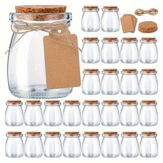 large glass jars with corked lids and tags, set of 12 for storage or display