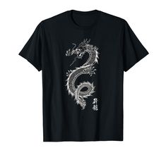 a black t - shirt with a white dragon on it