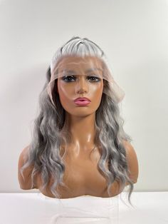 A styled Silver and White lace front wig made from heat safe synthetic hair.  Ready to be shipped and sold as seen. Wig Making, Synthetic Hair, Lace Front, Lace Front Wigs, White Lace, Festival Season, Hair Care, Wigs, Braids