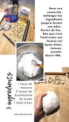 a collage of photos showing the process of making bread with flour and other ingredients