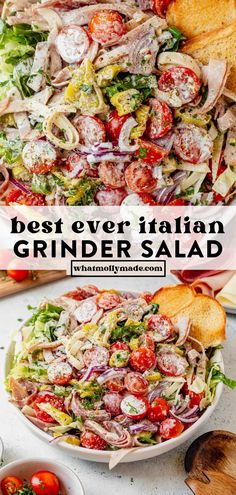 the best italian grinder salad with tomatoes, lettuce and onions in it