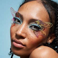 Flutterific Gems With Makeup, Creative Looks Makeup, Chaos Makeup, Face Lace, Dramatic Eye Makeup, Like A Butterfly, Face Jewellery, Eye Stickers