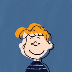 a drawing of a boy with blonde hair and blue shirt, standing in front of a blue background