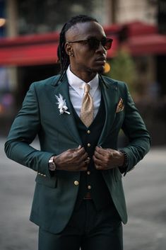 Bojoni Veneta Green Slim Fit Peak Lapel Suit | BOJONI Peak Lapel Suit, Summer Wedding Suits, Pants Gift, Green Suit, Peak Lapel, Jacket Vest, Slim Fit Suit, Tuxedo Jacket, Three Piece Suit