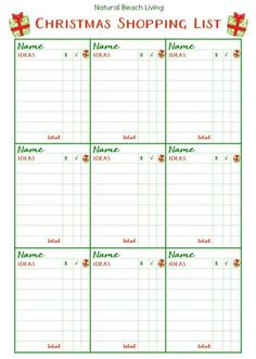 a christmas shopping list is shown in this printable template for the holiday shopper