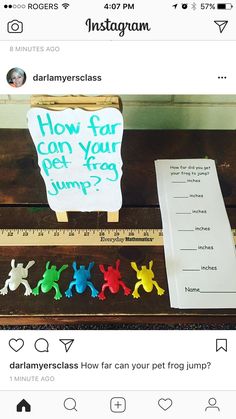 an instagram page with fake figures and a sign that says how far can your pet frog jump?