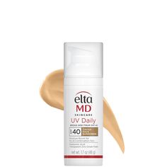 EltaMD UV Daily Tinted Broad-Spectrum SPF 40 protects against damaging UVA and UVB rays to help combat the visible signs of aging. The lightly tinted formula evens tone, creating a smooth, flawless-looking complexion. It infuses your skin with lightweight moisture for a healthy look and comfortable wear. | EltaMD UV Daily Broad-Spectrum SPF 40- Tinted, 1. 7 fl. oz | Dermstore Elta Md Sunscreen Tinted, Elta Md Sunscreen, Elta Md, Tinted Sunscreen, Spa Home, Tinted Spf, Chemical Sunscreen, Lightweight Moisturizer, Facial Sunscreen