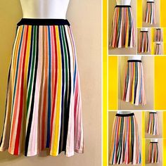 New With Tag J.Crew Multi-Color Striped Flare Skirt Elastic Waistband Pull On Style Rainbow Stripes Flare Style Lined Rayon/Nylon Has Stretch 65%Viscose 35%Nylon Xxs Total Waist 22” Length 35 1/2” My Niece Wears Her Skirt As A Strapless Top/Dress. I Posted A Couple Of Pictures With The Skirt On Mannequin As A Top/Dress. Casual Rainbow Skirt For Spring, Multicolor Retro Stretch Skirt, Multicolor Color Block Skirt For Summer, Casual Stretch Multicolor Skirt, Casual Multicolor Stretch Skirt, Fitted Multicolor Color Block Skirt, Summer Multicolor Color Block Skirt, Multicolor Stretch Skirt For Spring, Stretch Multicolor Skirt For Spring