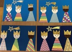 four different pictures of people wearing crowns