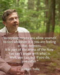 a man is sitting in the woods with a quote on his left side that says, accepting means you allow yourself to feel what it is