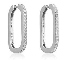 Update your day or evening looks with the subtle sparkle on these rectangular sterling silver hoop earrings. Elegant Sterling Silver Rectangular Hoop Earrings, Elegant Rectangular Sterling Silver Hoop Earrings, Elegant Silver Rectangular Hoop Earrings, Modern Rectangular Huggie Earrings, Modern Rectangular Earrings For Anniversary, Elegant Square Huggie Earrings, Classic Rectangular Stone Earrings, Classic Rectangular Hoop Earrings For Anniversary, Modern Silver Hoop Earrings For Everyday Luxury