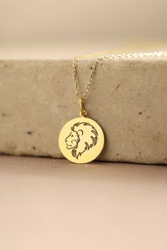 Gold Lion Pendant - Lion Head Gold Necklace ● Material of pendant: Solid Gold 14k ( REAL GOLD ) ● Metal Stamp: 14k ( REAL GOLD ) ● The pendant is available in 5 sizes: - 12,7 mm / 0.5 inches (Diameter) - 14,0 mm / 0,55 inches ( Diameter ) In the photos - 15,3 mm / 0.6 inches ( Diameter ) - 16,5 mm / 0,65 inches ( Diameter ) - 19,1 mm / 0,75 inches ( Diameter ) ( In the photos the size is 14mm / 0.55 inches Diameter ) ( Jump Ring inner diameter: 4 mm ) ● Material of chain: Solid gold 14k ( REAL G Coin Shaped Charm Necklaces For Gifts, Personalized Yellow Gold Coin Jewelry, Personalized Coin Necklace In Yellow Gold, Durable Round Custom Necklace Gift, Personalized Coin Shaped Yellow Gold Necklace, Lion Jewelry, Lion Gold Pendant For Men, Leo Pendant, Lion Pendant Gold