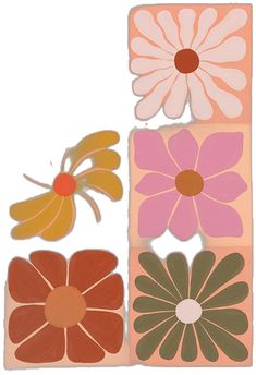 four flower shapes are shown in different colors