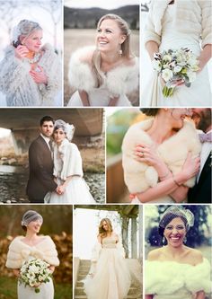 a collage of photos with people dressed in wedding outfits and furs on them