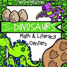 a green and white book cover with dinosaurs