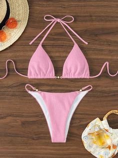 Beachy Clothes, Solid Color Bikinis, Pink Swimwear, Women Halter, Arte Popular, Kids Beachwear