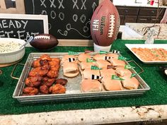 a football themed party with food and snacks