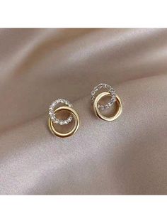 Gold  Collar  Zinc Alloy   Embellished   Women Fashion Jewelry Women Stud Earrings, Ear Accessories, Women Cosmetics, Circle Earrings Studs, Gold Collar, Circle Studs, Watches Women Fashion, Bangle Set, Circle Shape