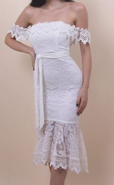 $44.90 White Lace Off Shoulder Fitted Midi Dress. It is sexy, comfy and classy. Good for formal and party wear. For elegant ladies, teens and women. It is street style and fitted in any outfit. Fitted Midi Dress, Lace Strapless, White Dress Party, Lace Bodycon, Lace Bodycon Dress, White Dresses, Business Dresses, Lace Fashion, White Midi Dress