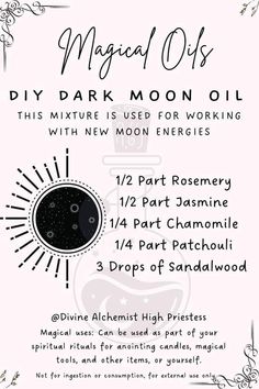 Witchy Oils, Witch Oils, Spell Oils, Essential Oil Spray Recipes, Moon Oil, Magical Oils, Ritual Oils, Essential Oil Roller Bottle Recipes