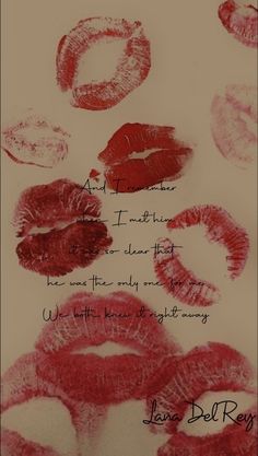 lipstick kisses drawn on paper with words written in it